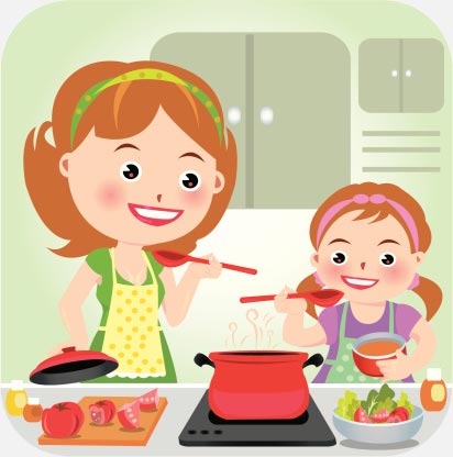 Woman with daughter in kitchen